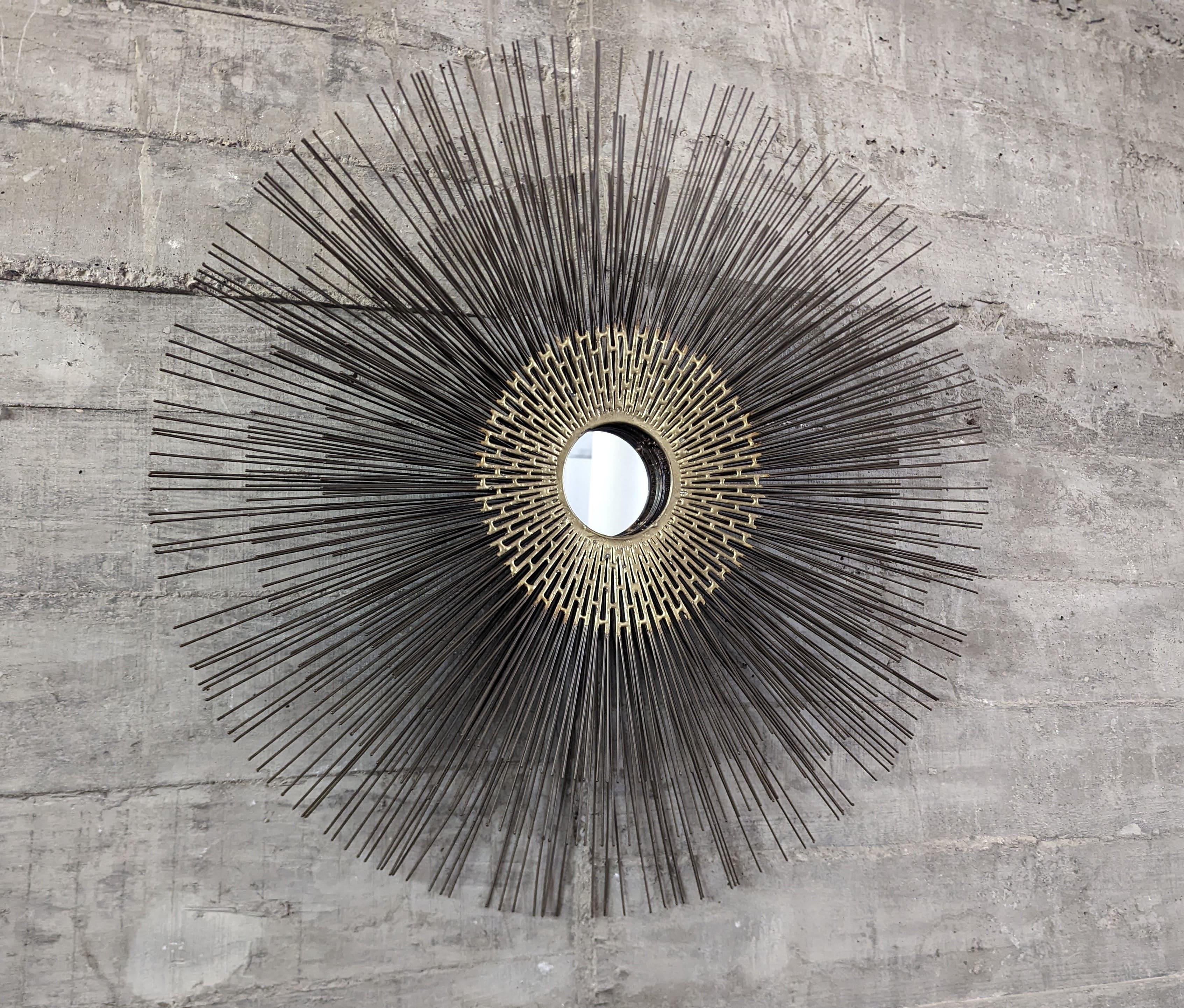 Brutalist Sunburst Wall Sculpture Mirror by William Friedle, 1970s 3