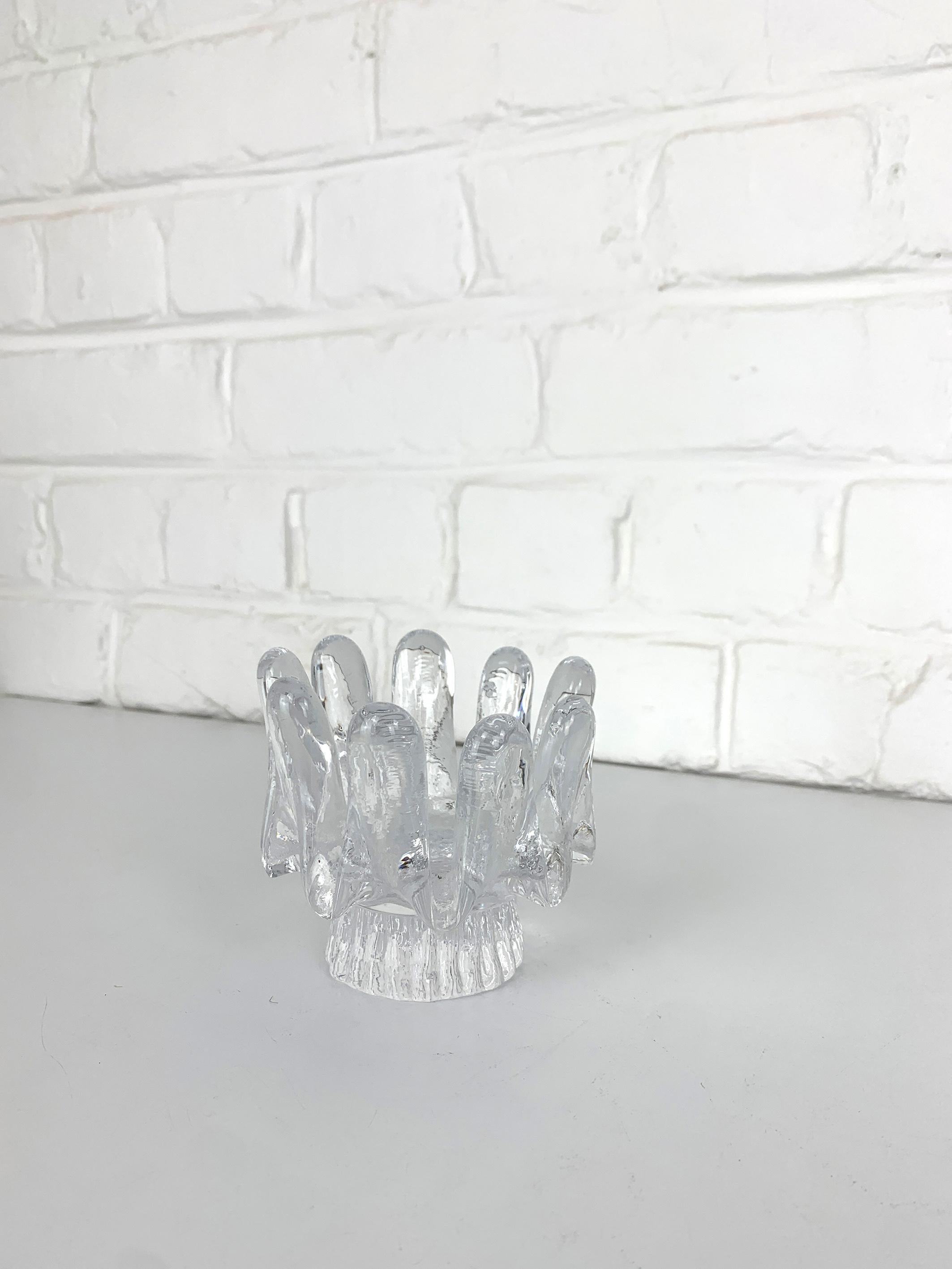 Scandinavian Modern Brutalist Sunflower Glass Candlestick by Göran Wärff, Kosta Boda, Sweden 1970s For Sale