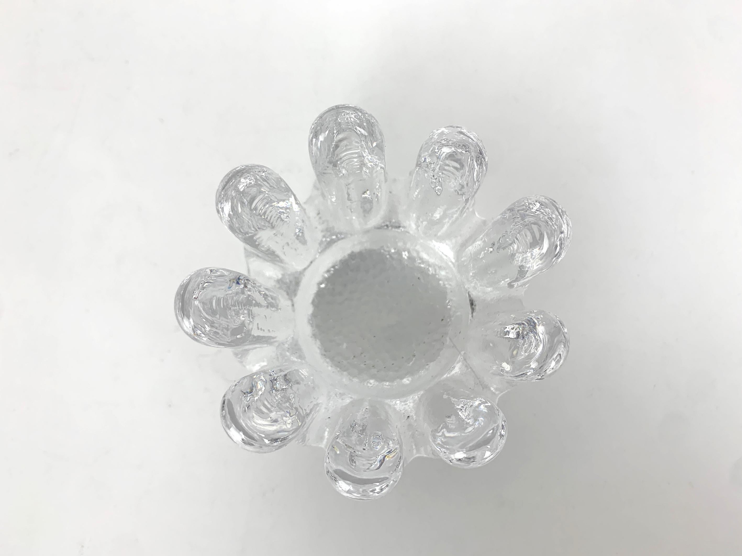 Swedish Brutalist Sunflower Glass Candlestick by Göran Wärff, Kosta Boda, Sweden 1970s For Sale