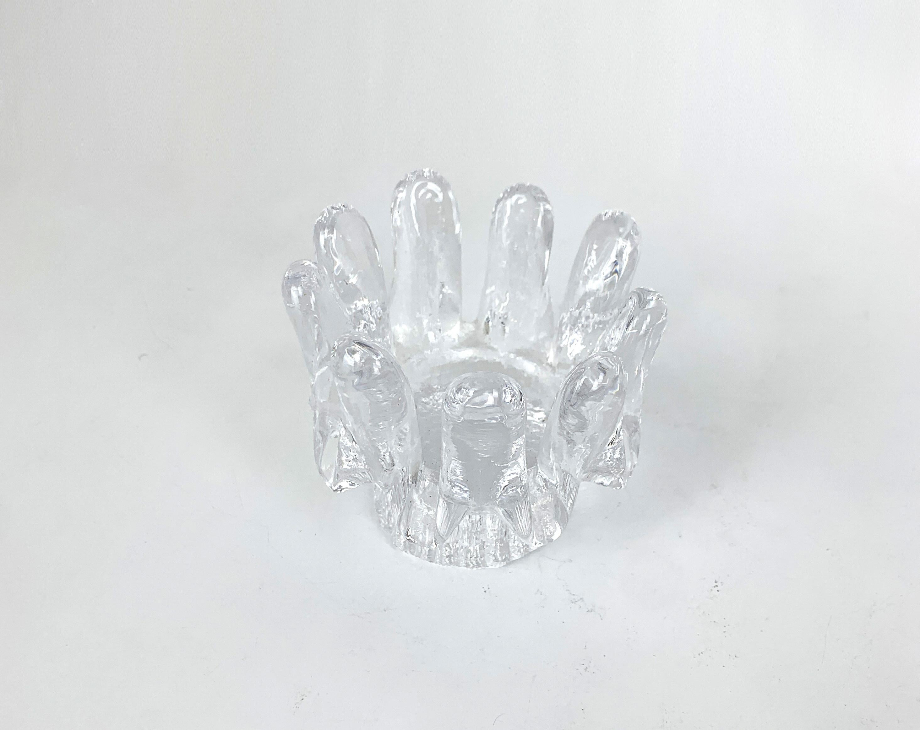 Brutalist Sunflower Glass Candlestick by Göran Wärff, Kosta Boda, Sweden 1970s For Sale 1