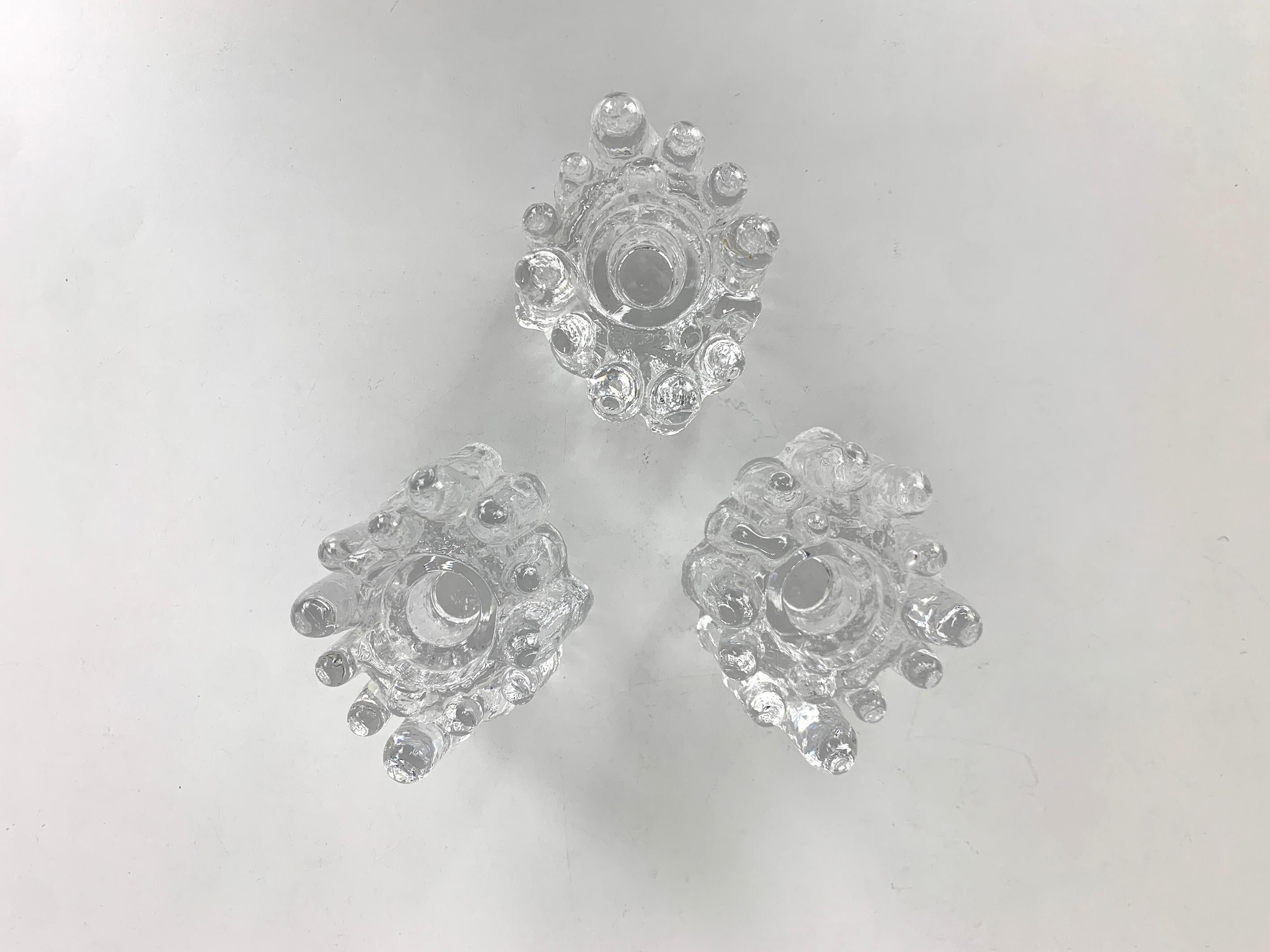 Candelieri di vetro brutalisti a girasole 3x, Göran Wärff, Kosta Boda Svezia 1970 in vendita 4