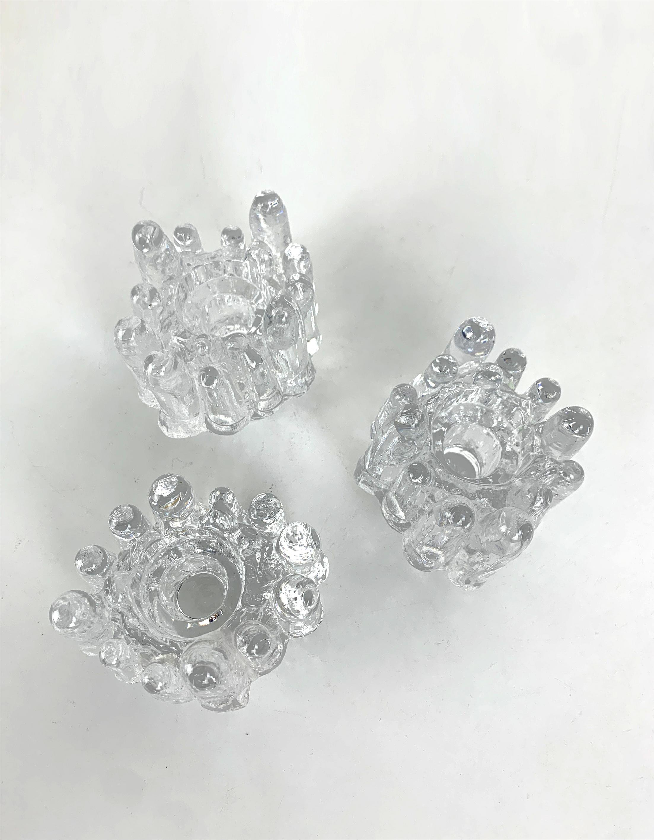 Svedese Candelieri di vetro brutalisti a girasole 3x, Göran Wärff, Kosta Boda Svezia 1970 in vendita