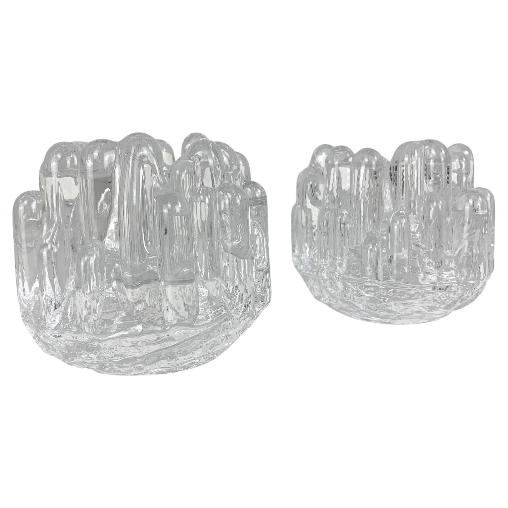 Paire de chandeliers en verre tournesol brutalistes, Göran Wärff, Kosta Boda Suède 1970