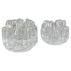 Paire de chandeliers en verre tournesol brutalistes, Göran Wärff, Kosta Boda Suède 1970