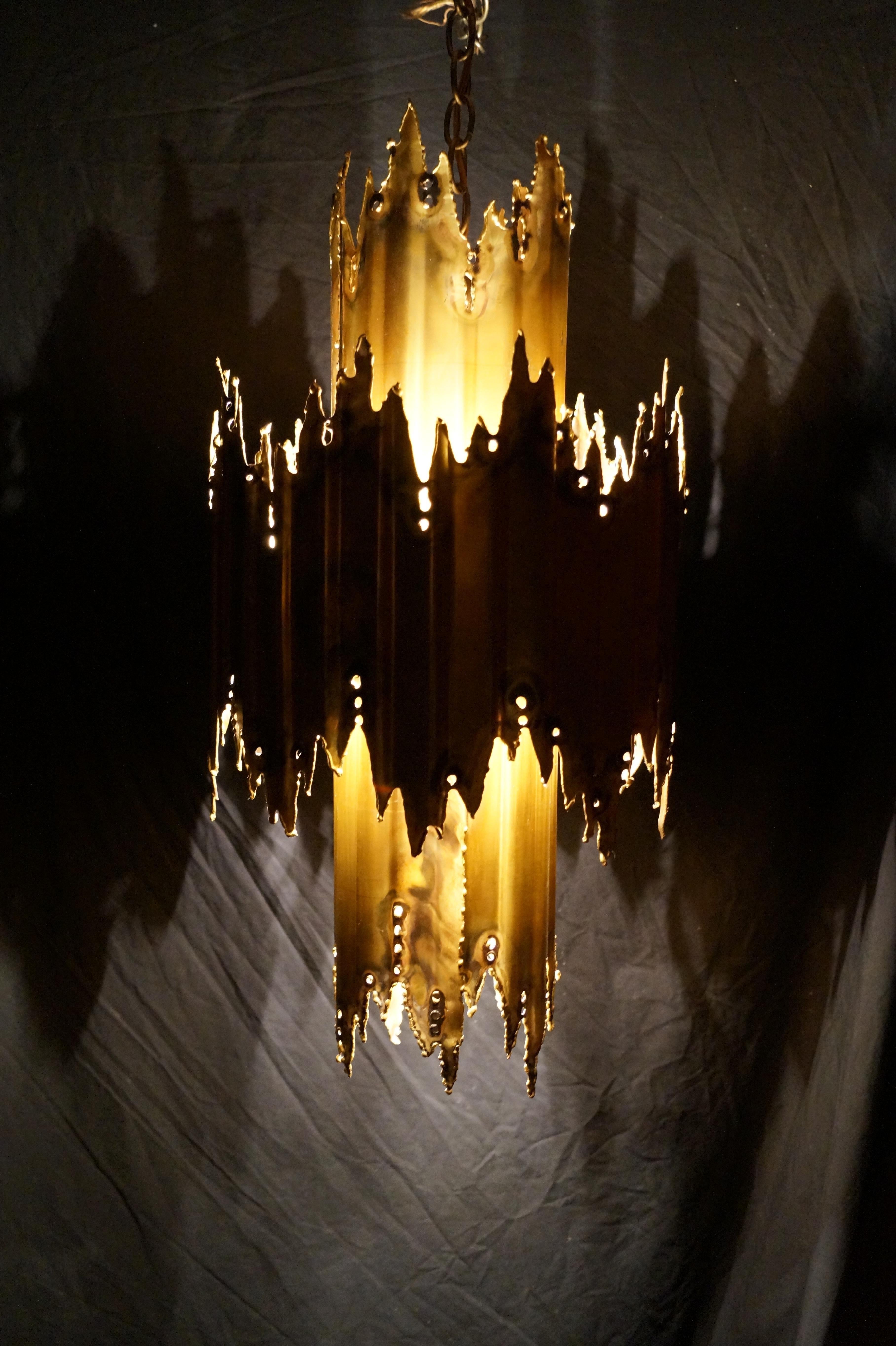 Brutalist Swag Pendant Light Lamp Tom Greene Brass Feldman Co Mid-Century Modern For Sale 2