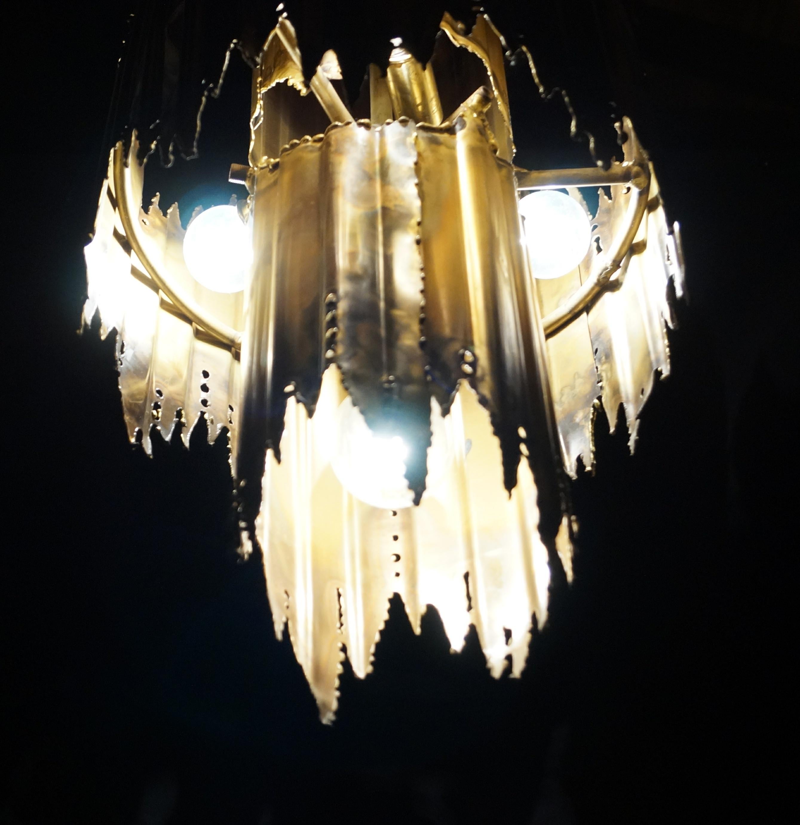 Brutalist Swag Pendant Light Lamp Tom Greene Brass Feldman Co Mid-Century Modern For Sale 3