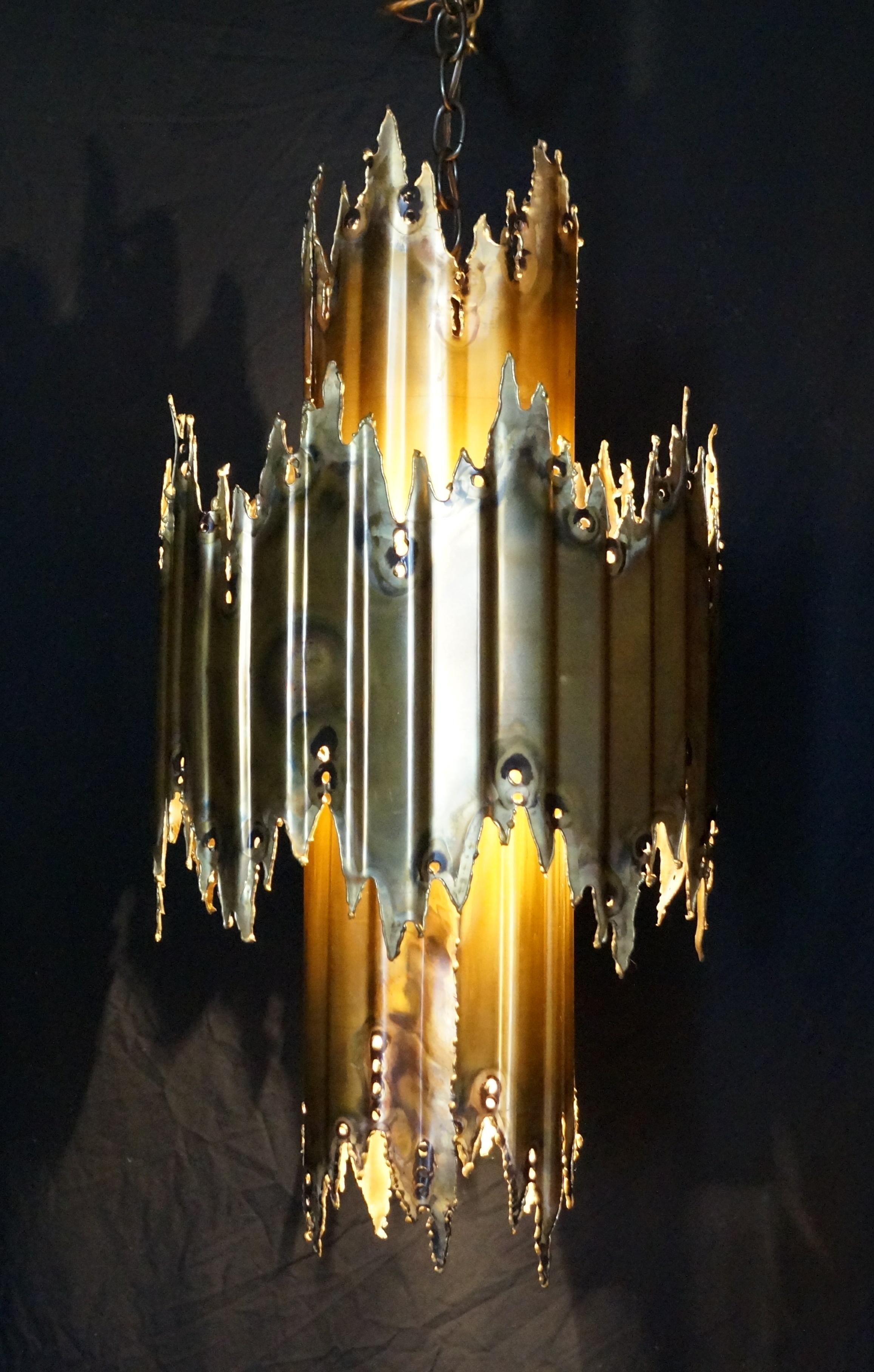 Brutalist Swag Pendant Light Lamp Tom Greene Brass Feldman Co Mid-Century Modern In Good Condition For Sale In Wayne, NJ