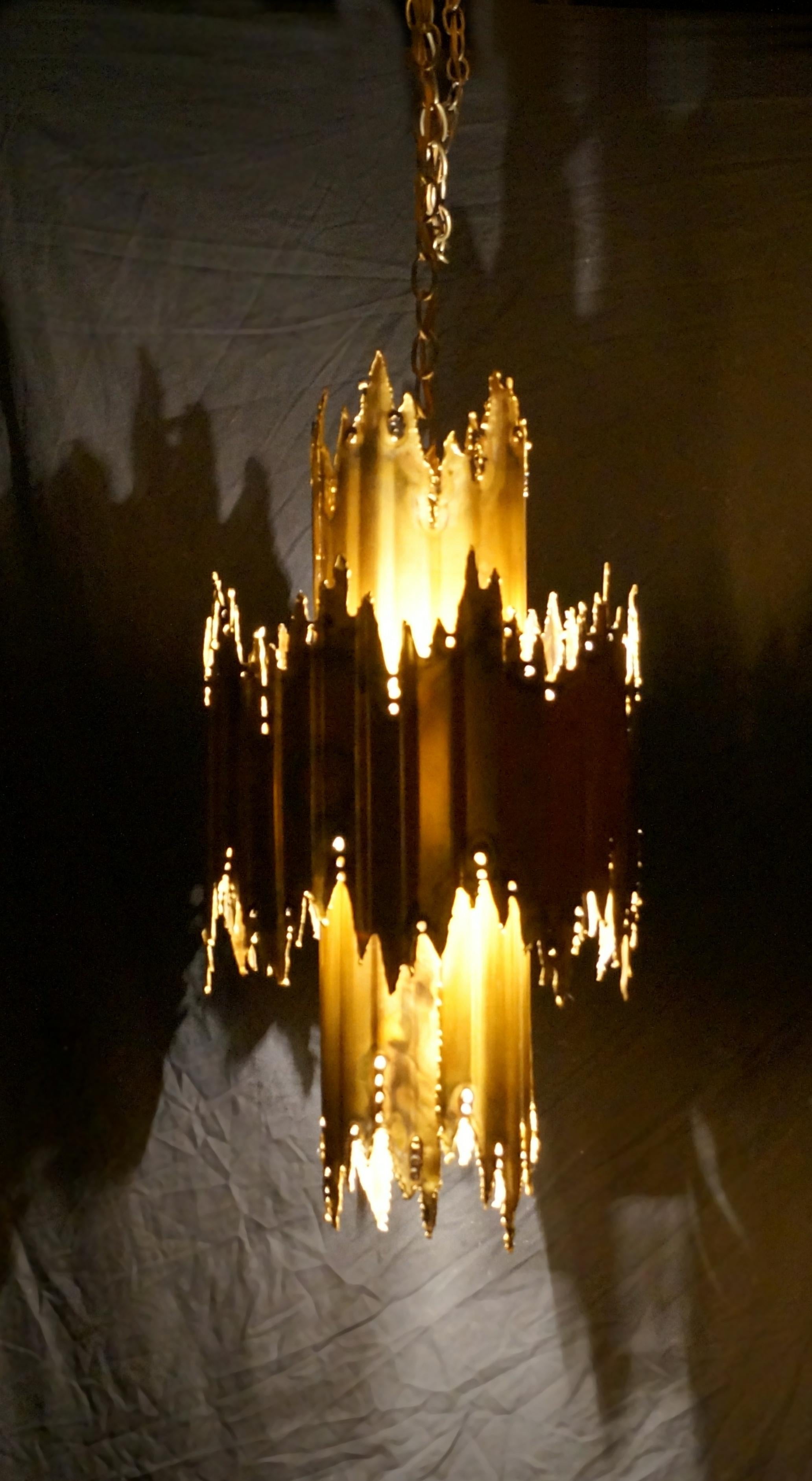 Mid-20th Century Brutalist Swag Pendant Light Lamp Tom Greene Brass Feldman Co Mid-Century Modern For Sale