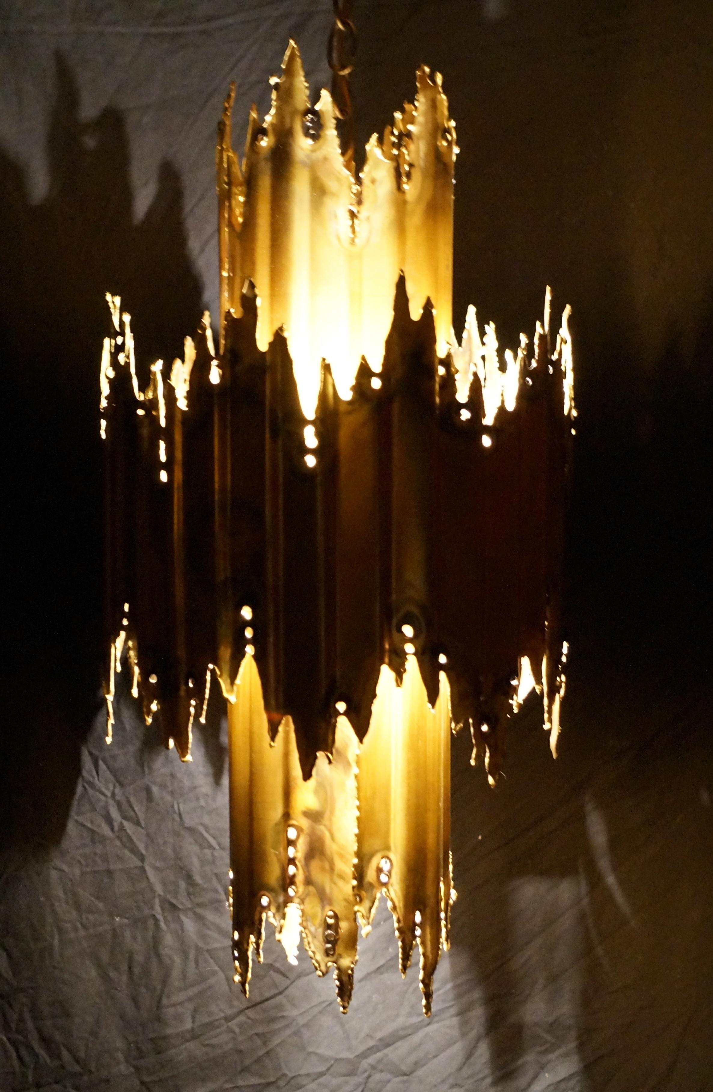 Brutalist Swag Pendant Light Lamp Tom Greene Brass Feldman Co Mid-Century Modern For Sale 1
