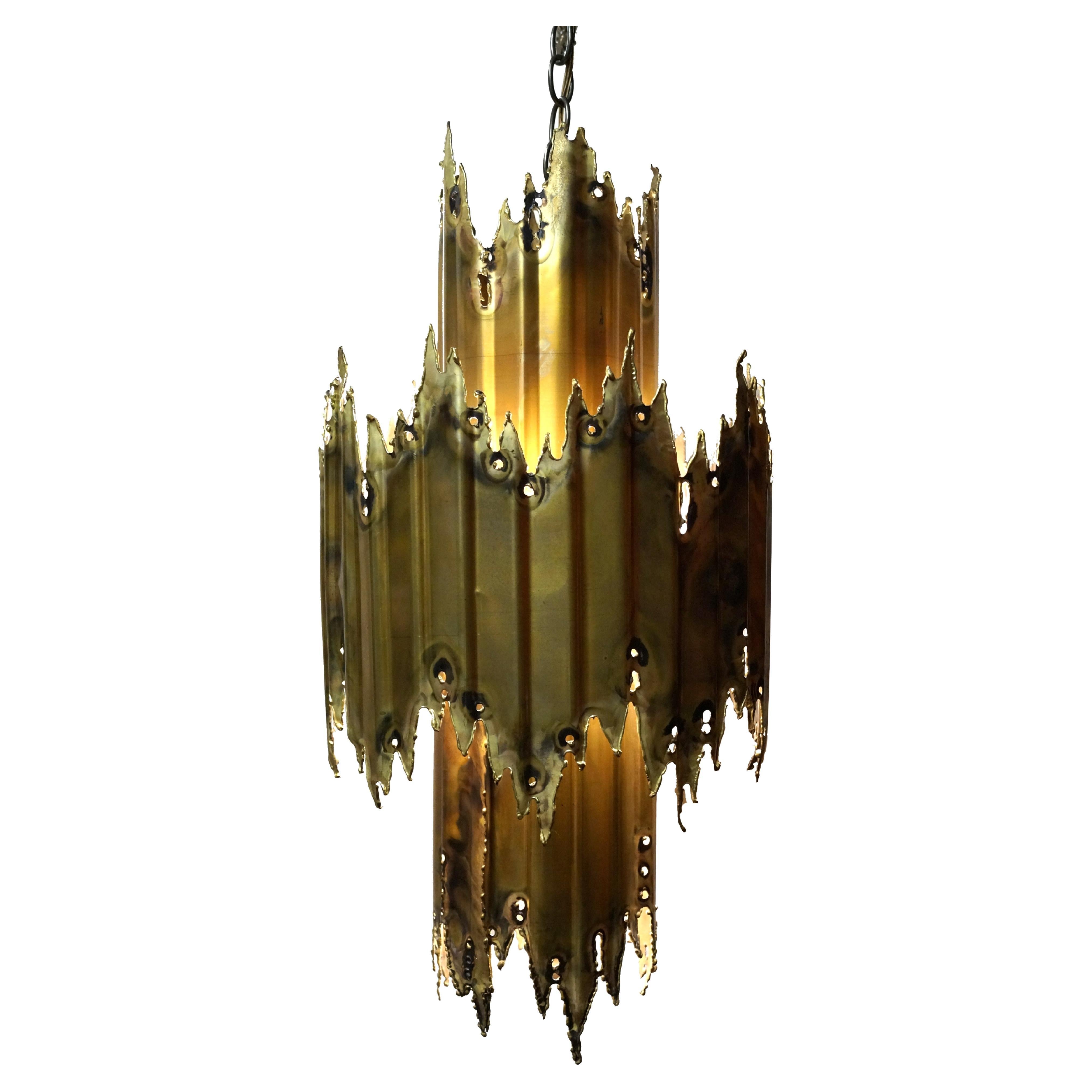 Brutalist Swag Suspension Light Lamp Tom Greene Brass Feldman Co Mid-Century Modern en vente