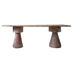 Brutalist Swedish Folk Art Table with Pillar Log Legs 1800s