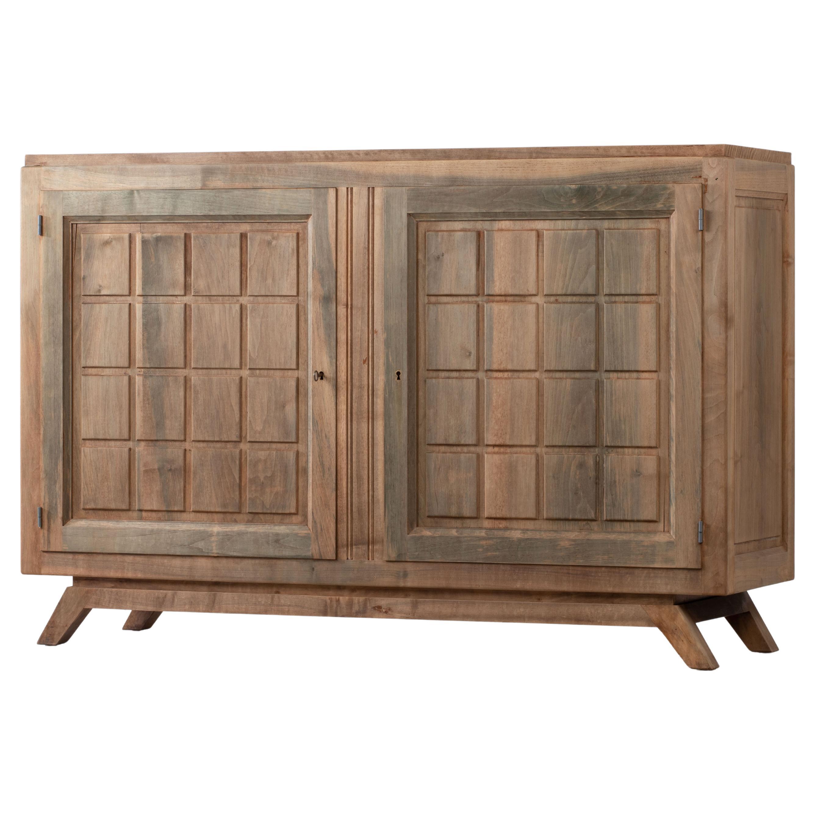 Brutalist Symmetry: A French Oak Credenza in the Manner of Charles Dudouyt