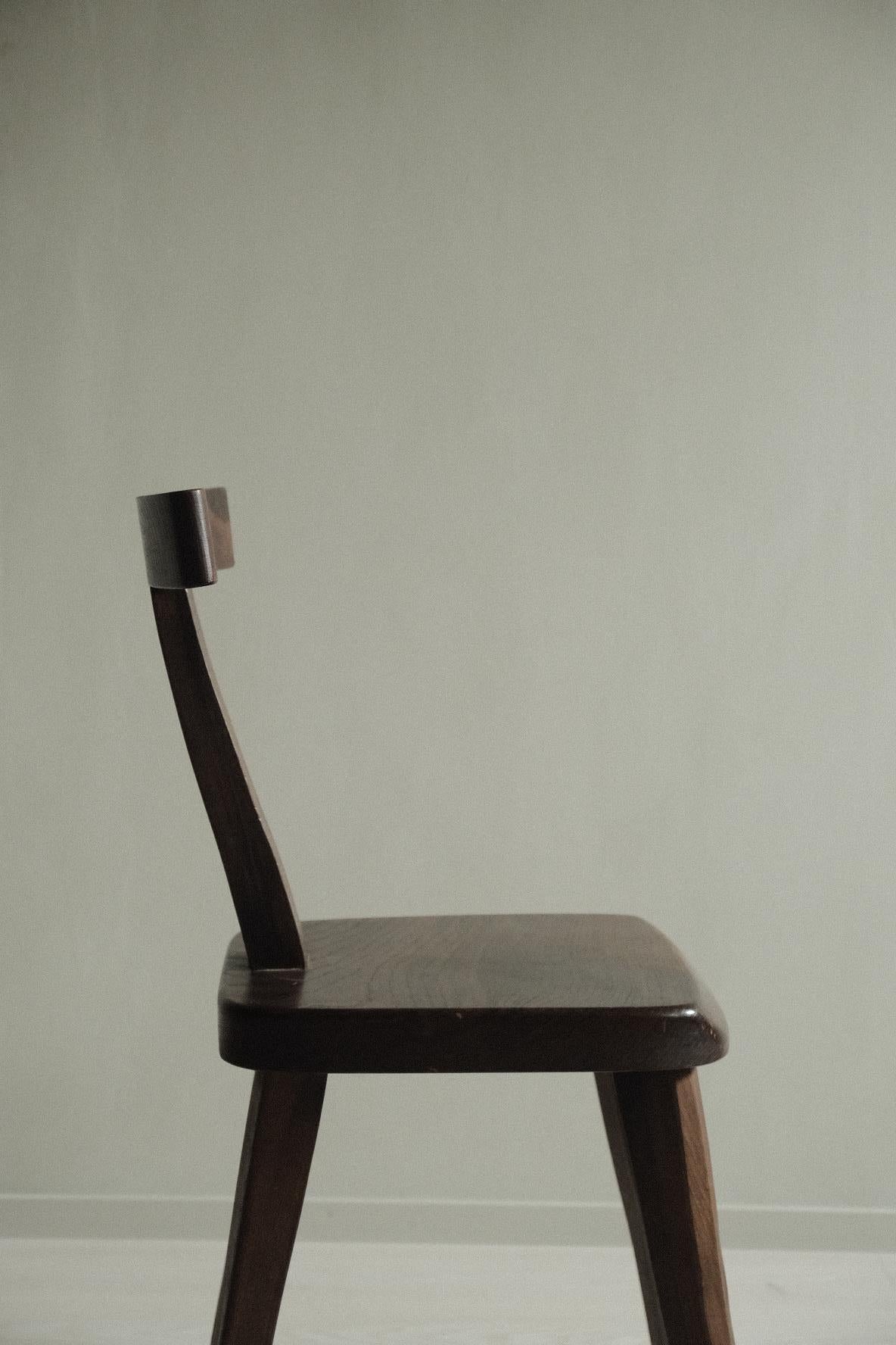 Elm Brutalist T-Chair by Aranjou, France, C. 1960s