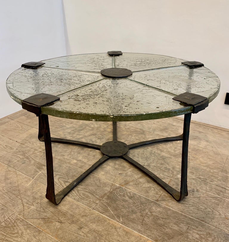 German Brutalist Coffee Table in Artisan Glass and Bronze by Lothar Klute, 1980s For Sale