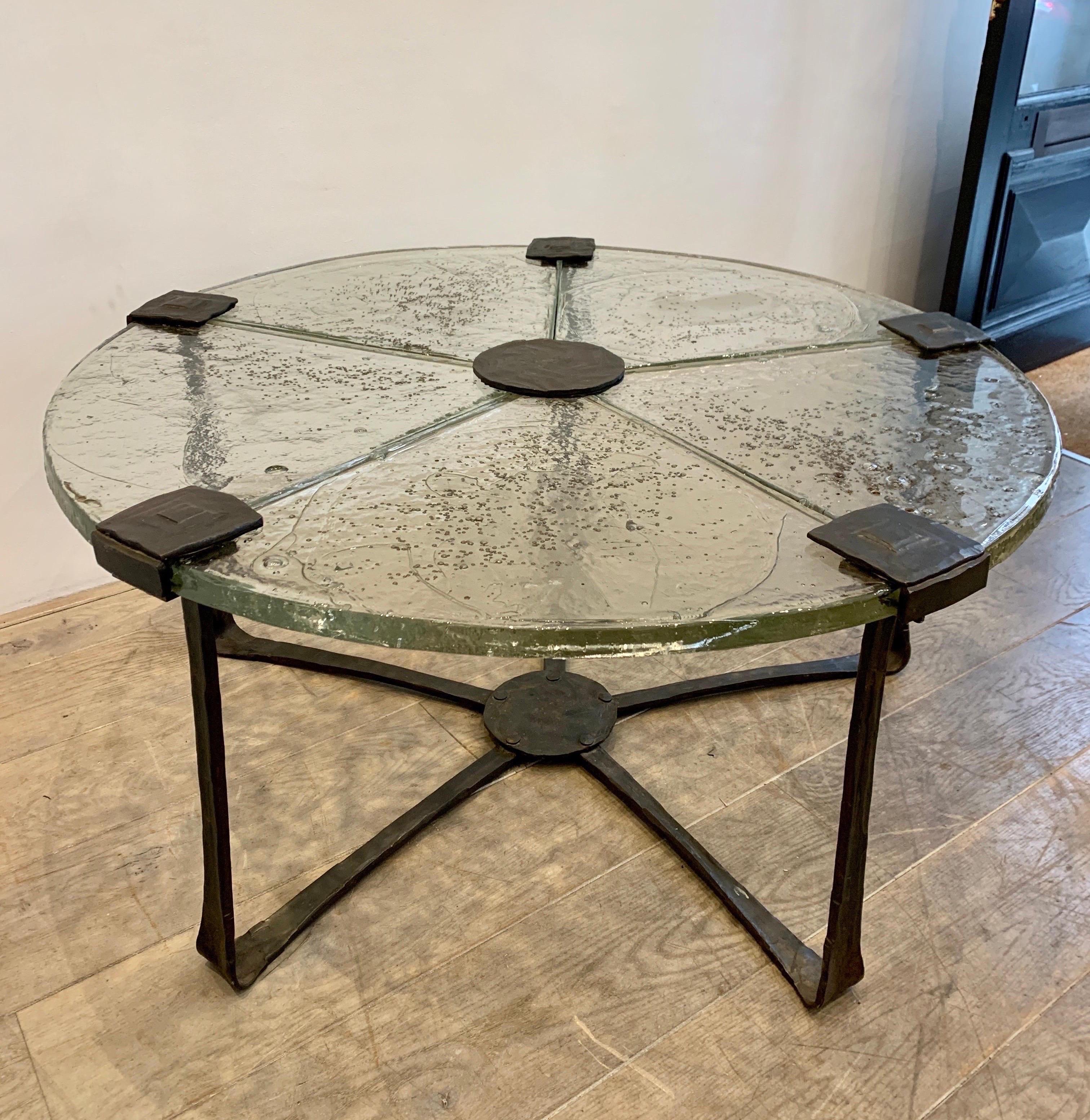 German Brutalist Coffee Table in Artisan Glass and Bronze by Lothar Klute, 1980s