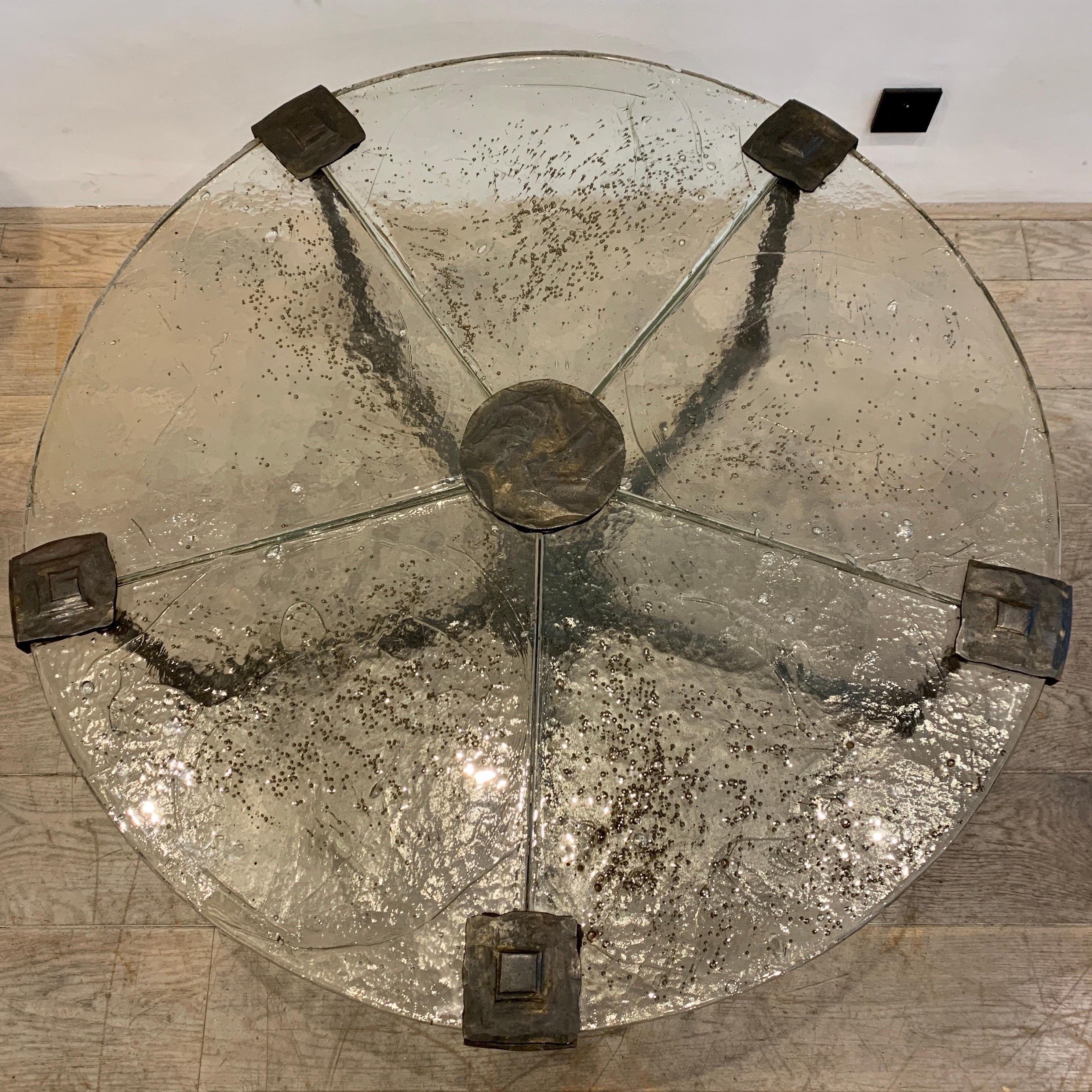 Patinated Brutalist Coffee Table in Artisan Glass and Bronze by Lothar Klute, 1980s