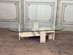 Brutalist table by Willy Ballez in travertine, around 1980