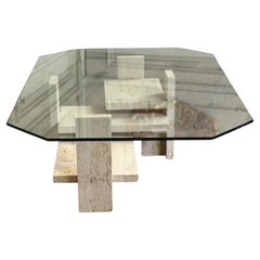Brutalist table by Willy Ballez in travertine, around 1980