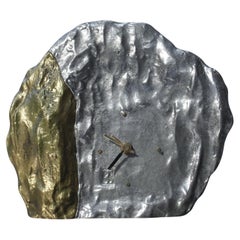 Brutalist table clock in aluminium & bronze by David Marshall