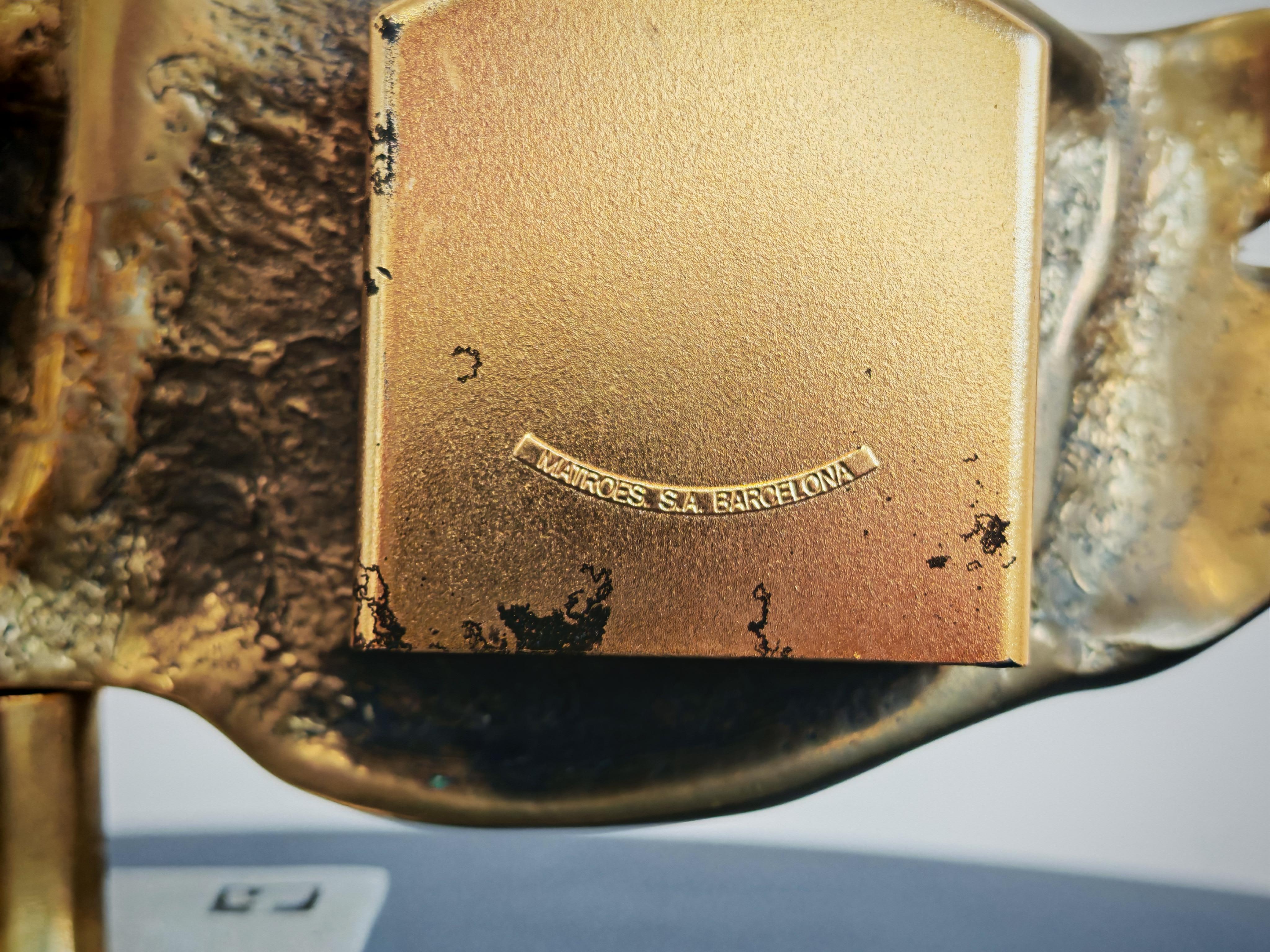 Brutalist Table Clock in bronze by David Marshal, Spain 1970s For Sale 4