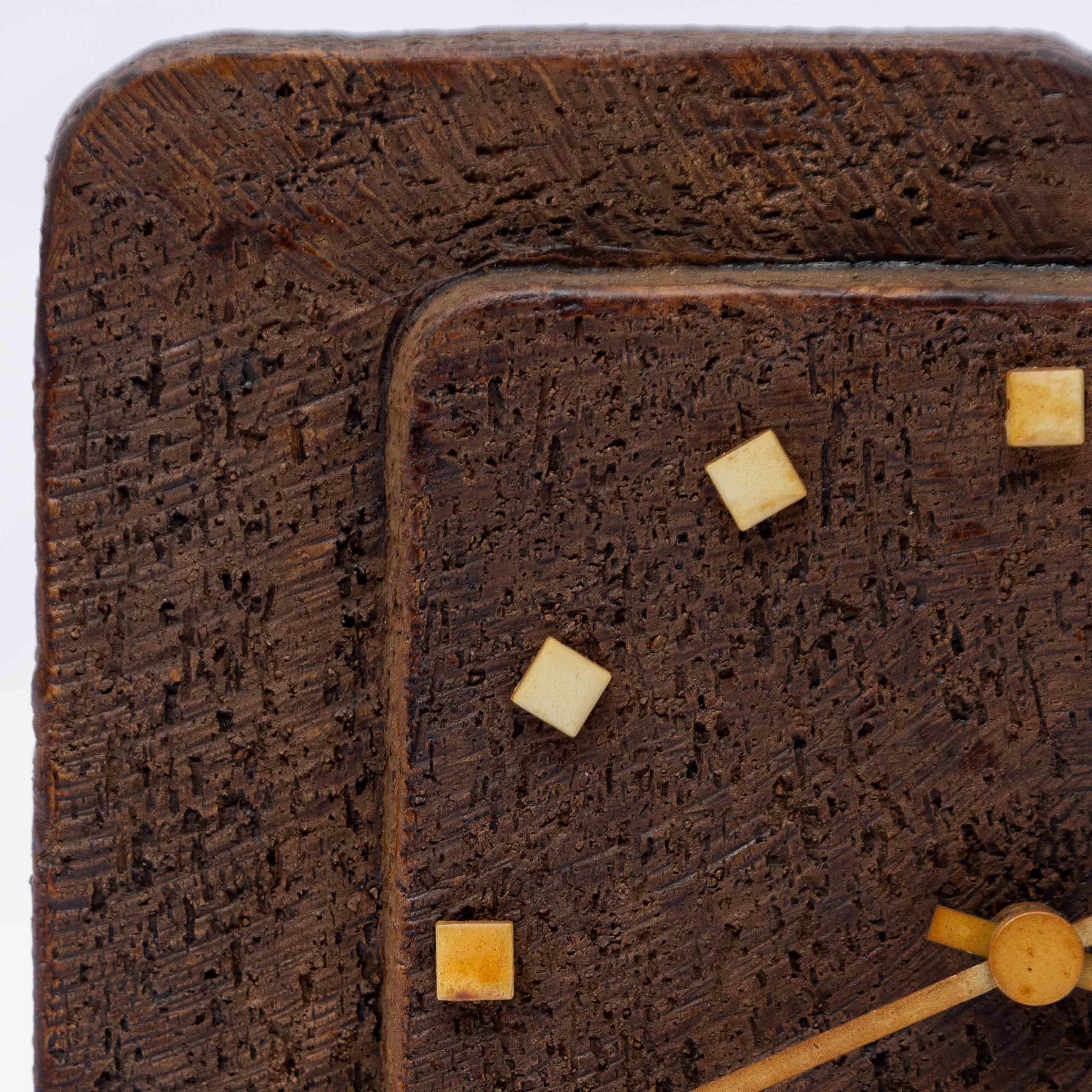 Late 20th Century Brutalist Table Clock in Brown Stained Ceramic, 1970s