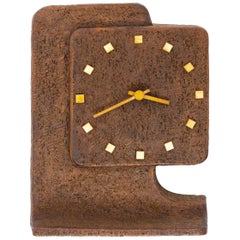Brutalist Table Clock in Brown Stained Ceramic, 1970s