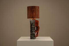 Lampada da tavolo brutalista di Gianni Pinna in Greene & Greene Wood, Italia anni '70