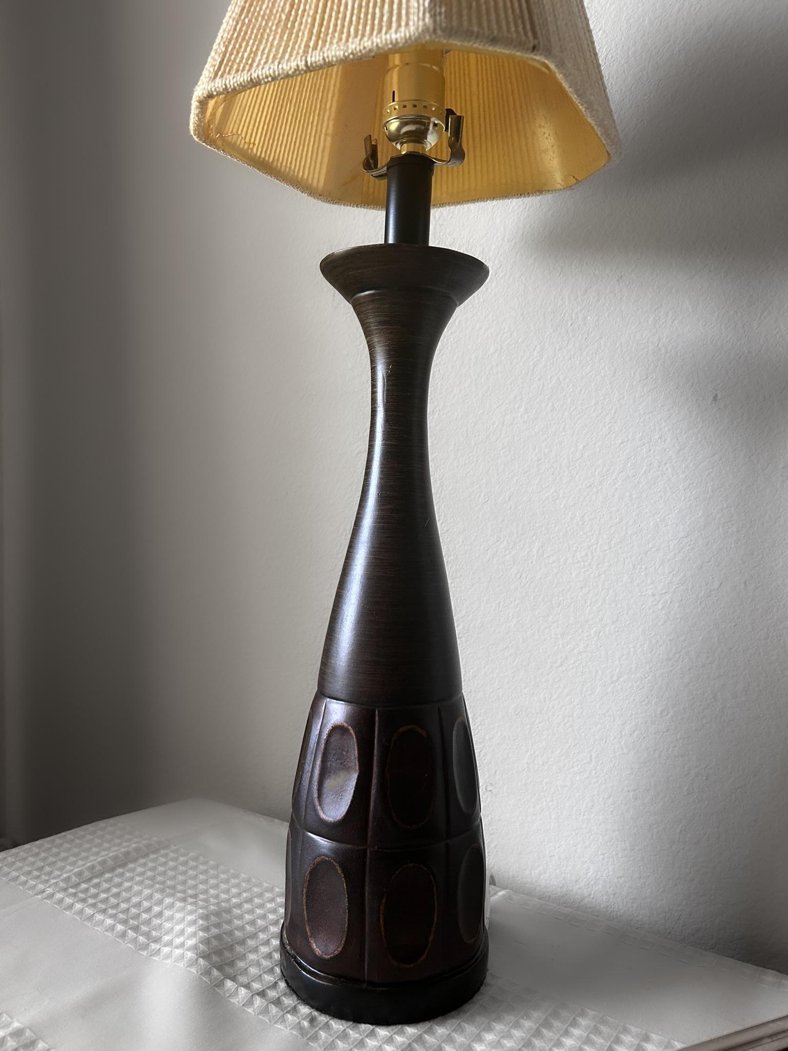 Carved Brutalist Table Lamp For Sale