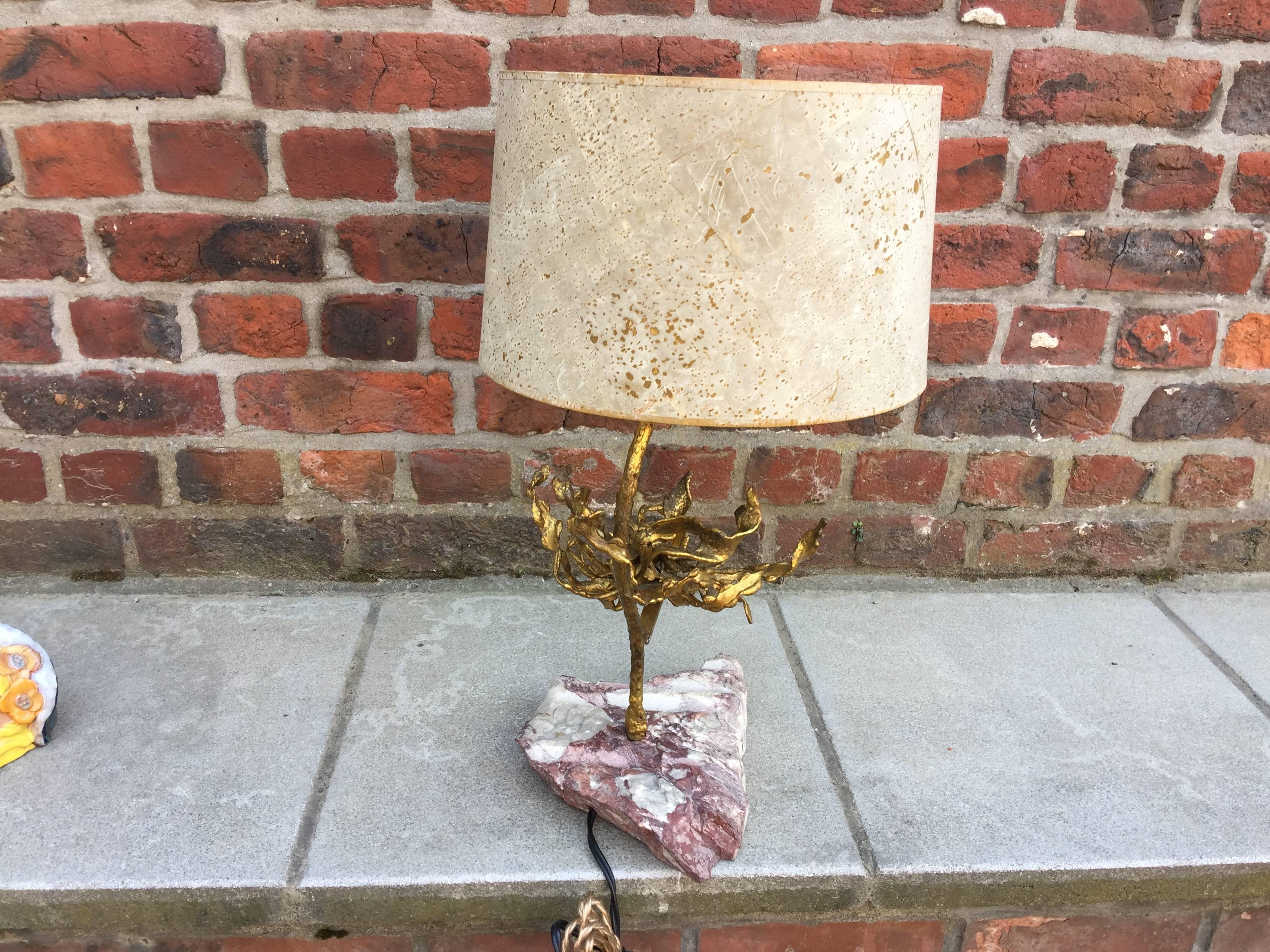 Belgian Brutalist Table Lamp in Brass Signed Paul Moerenhout, circa 1970 For Sale
