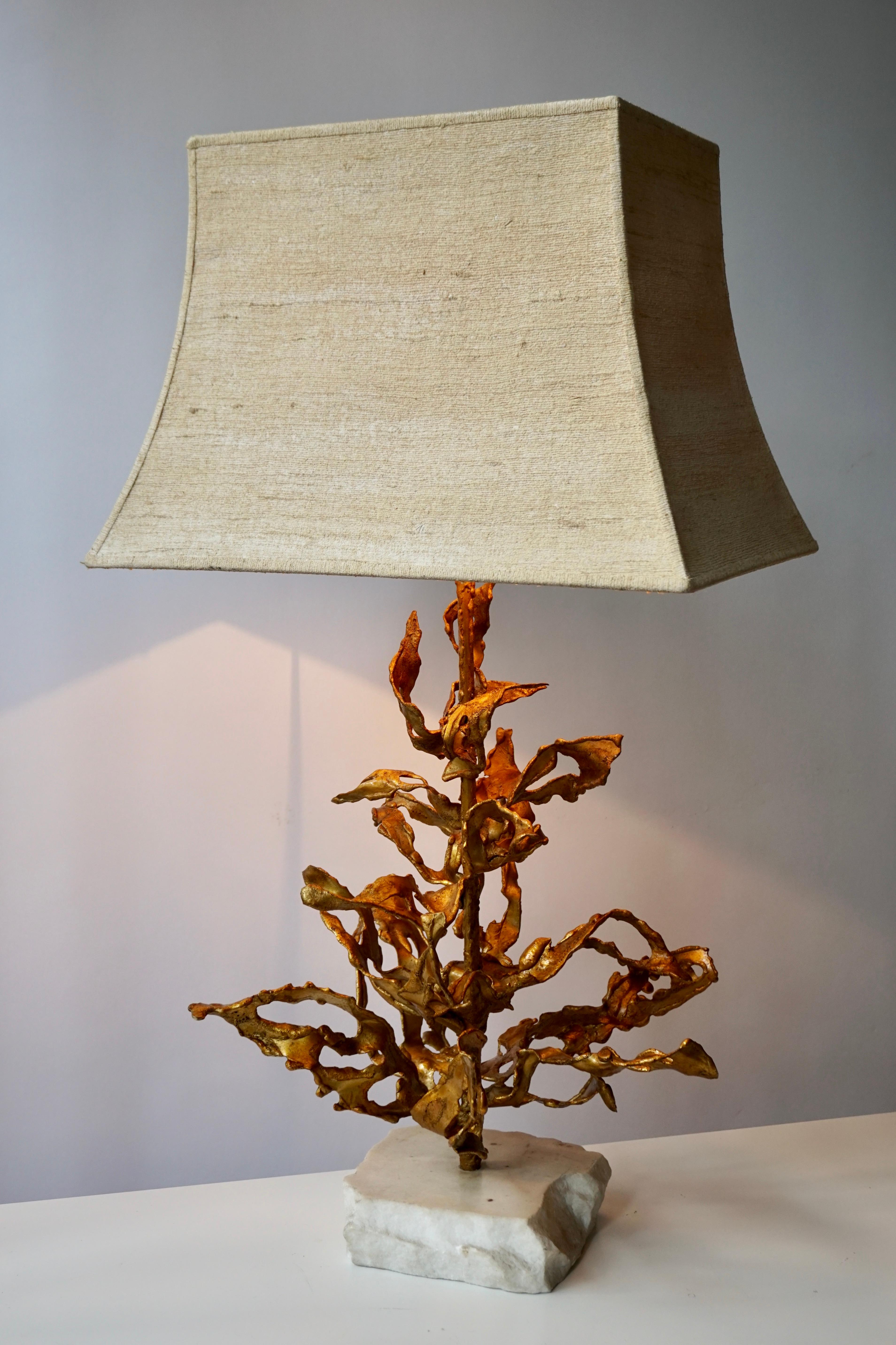 Gilt Table Lamp in Brass Signed Paul Moerenhout, circa 1970 For Sale