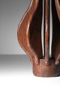 Brutalist table lamp in solid oak 60's folk art popular