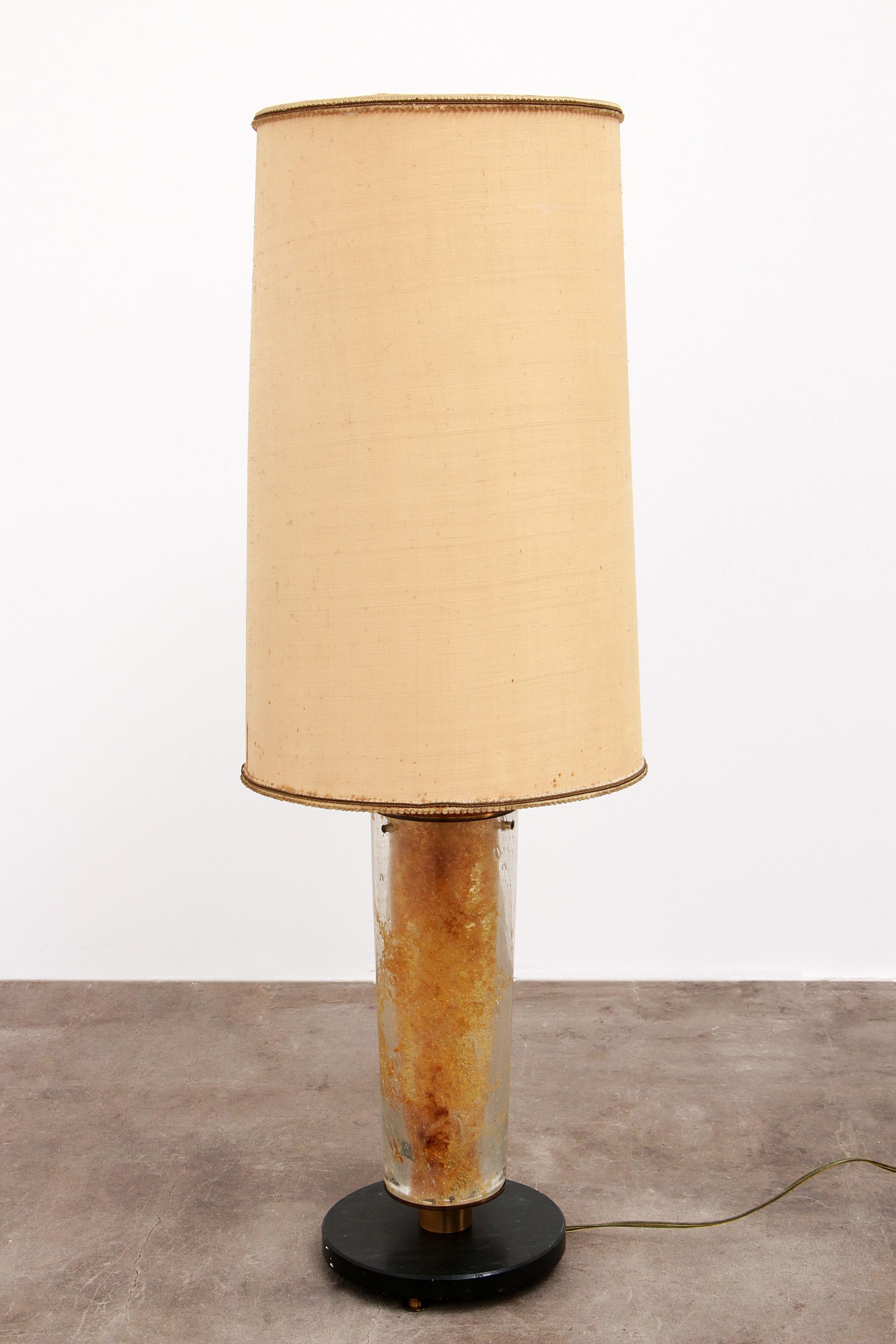 Mid-Century Modern Brutalist Table Lamp Marble & Glass, Vintage 1980 For Sale