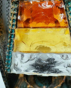 Brutalist Table Lamp, Murano Glass and Hammered Metal, 1970s