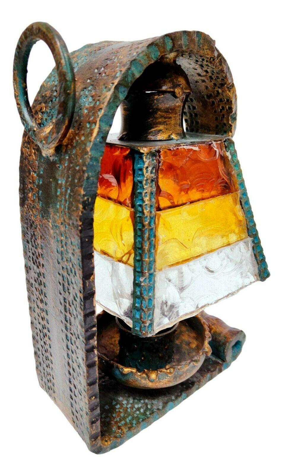 Italian Brutalist Table Lamp, Murano Glass and Hammered Metal, 1970s For Sale