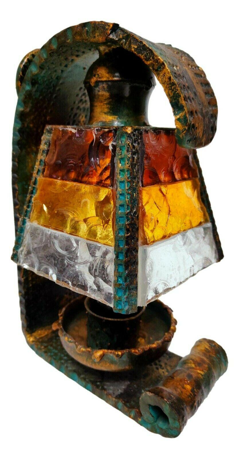 Lampe de bureau brutaliste, verre de Murano et métal martelé, 1970 Bon état - En vente à taranto, IT
