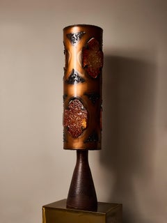 Brutalist Table Lamp with Copper Shade and Resin Panels from Accolay