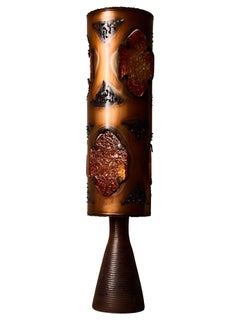 Brutalist Table Lamp with Copper Shade and Resin Panels from Accolay