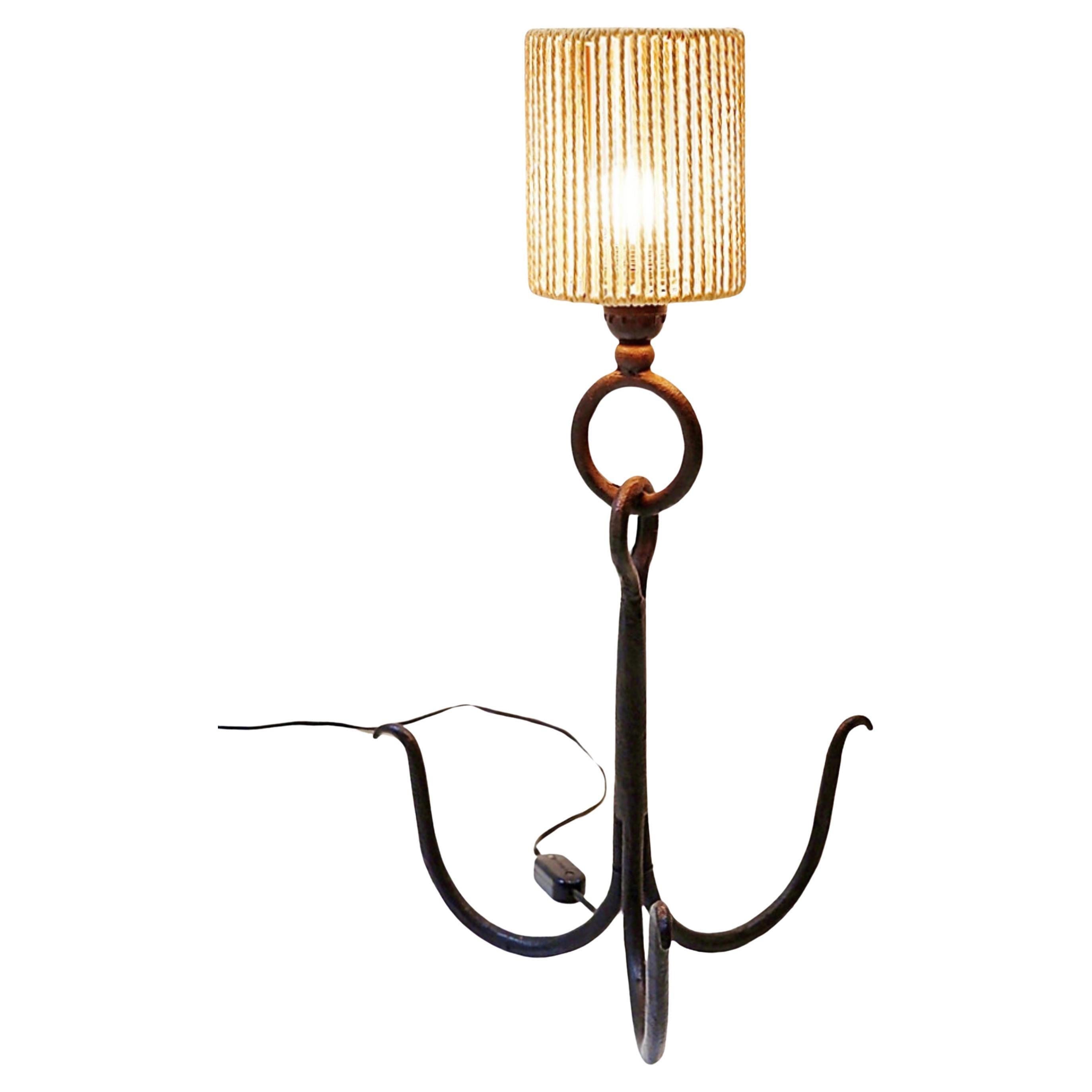 Brutalist Table Lamp with Iron Base, Antique French Design, 1950s