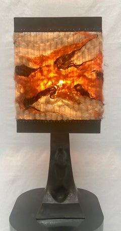 Brutalist Table Lamp with Wool Lampshade