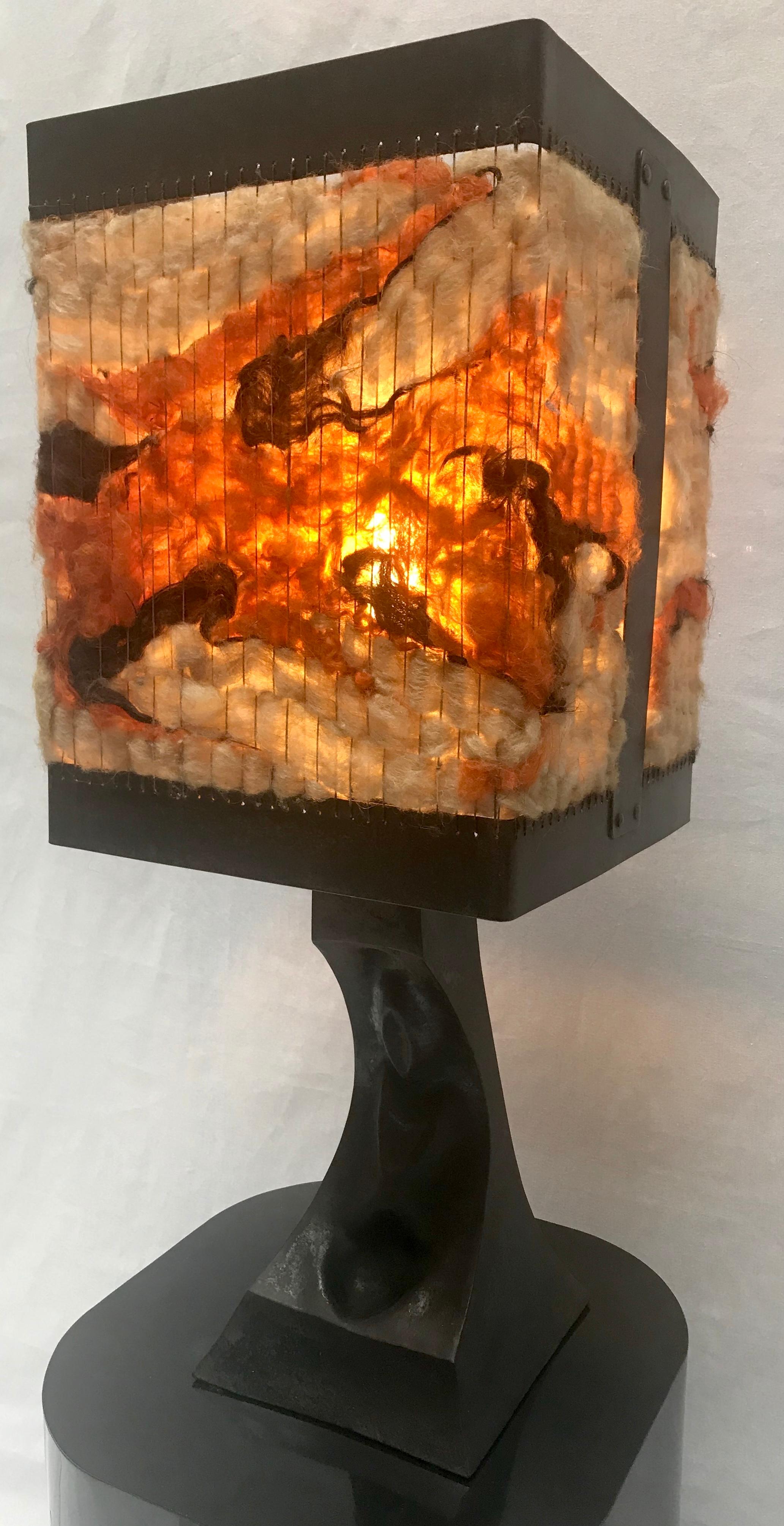 Brutalist Table Lamp with Wool Lampshade In Excellent Condition For Sale In Saint-Ouen, FR