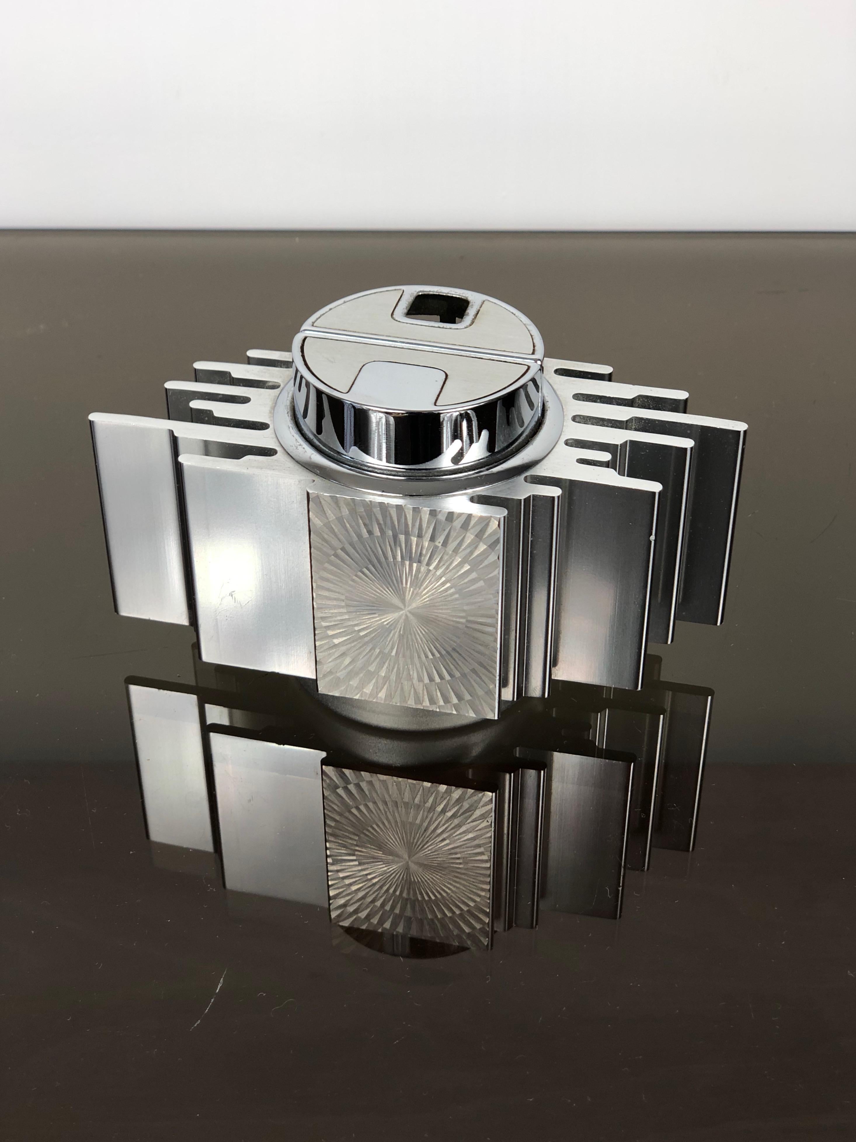 Mid-20th Century Brutalist Table Lighter in Aluminum, Sarome Piezo Electric, Japan, 1960s