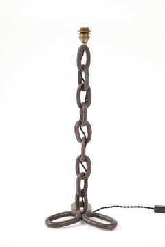 Brutalist Tall Cast Iron Welded Marine Chain Links Table Lamp, France 1970's