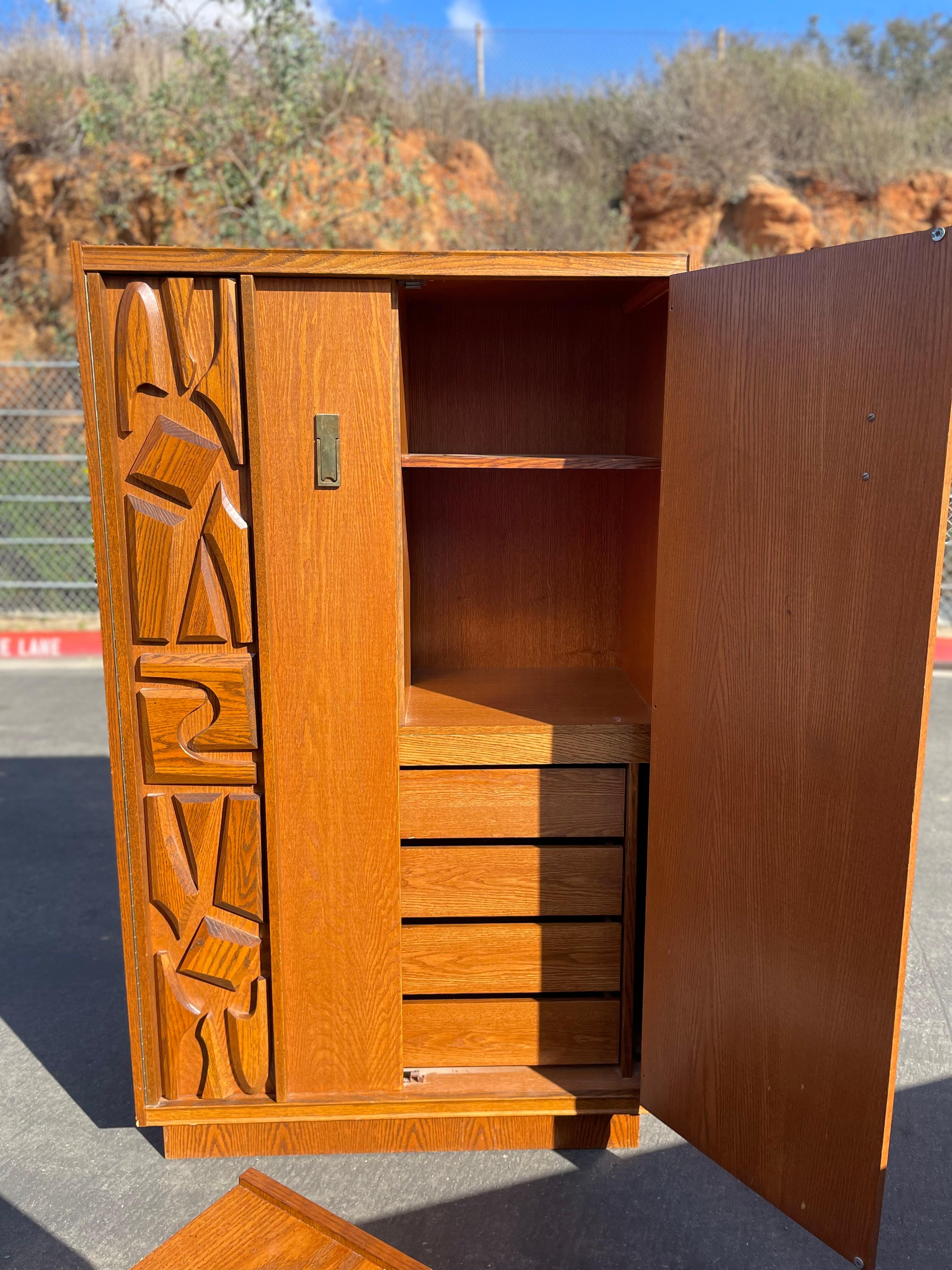 Late 20th Century Brutalist Tallboy Dresser Cabinet 