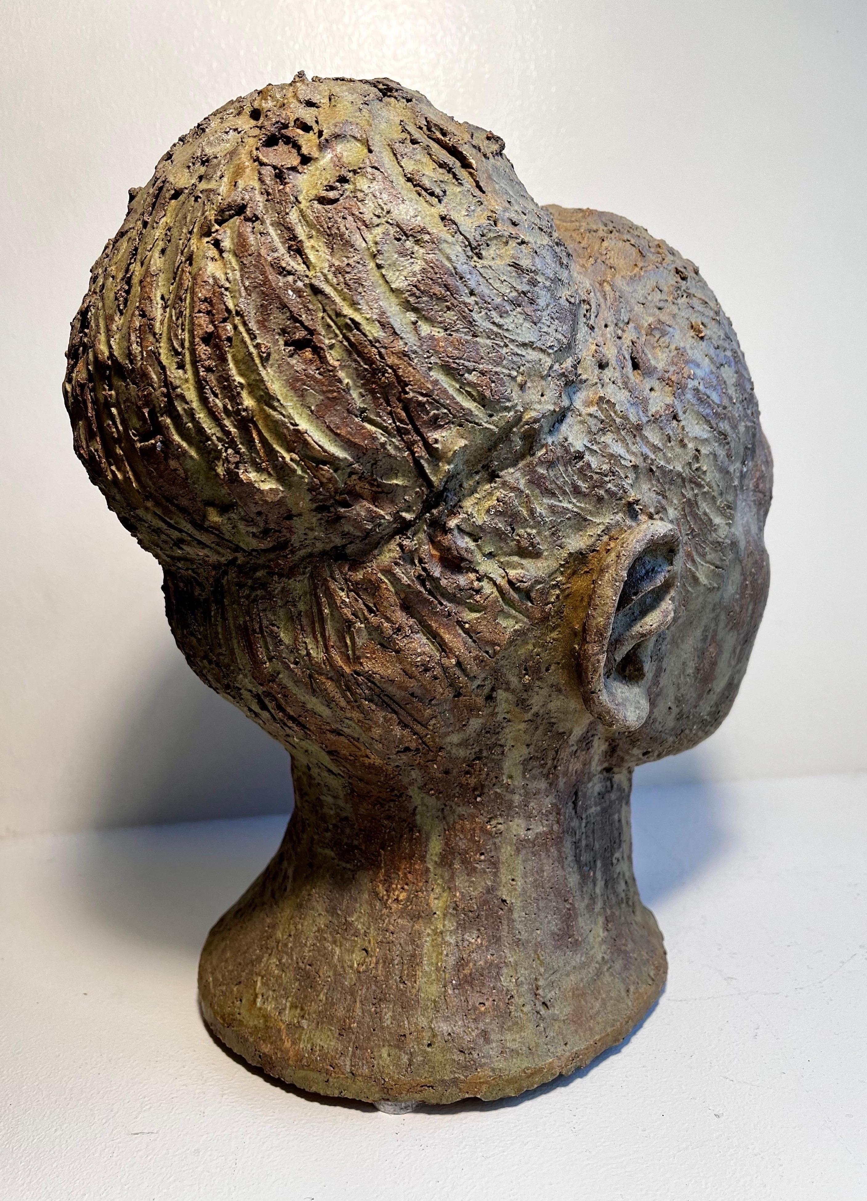 American Brutalist Terracotta Female Bust Sculpture For Sale