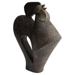 Brutalist Terracotta Rooster Sculpture, 20th Century French Design