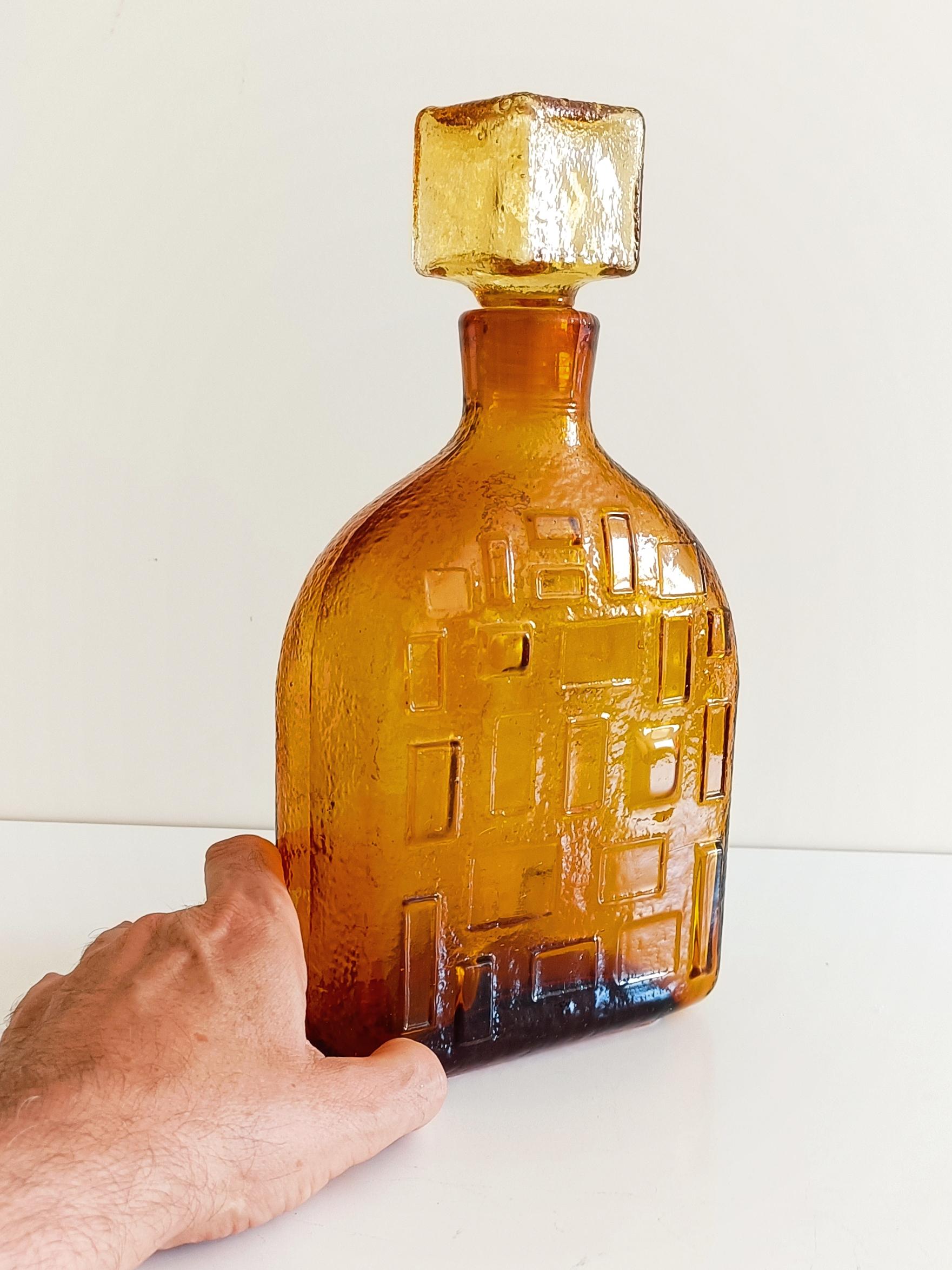 Art Glass Brutalist Textured Glass Decanter by Wayne Husted for Stelvia, Italy 1960s
