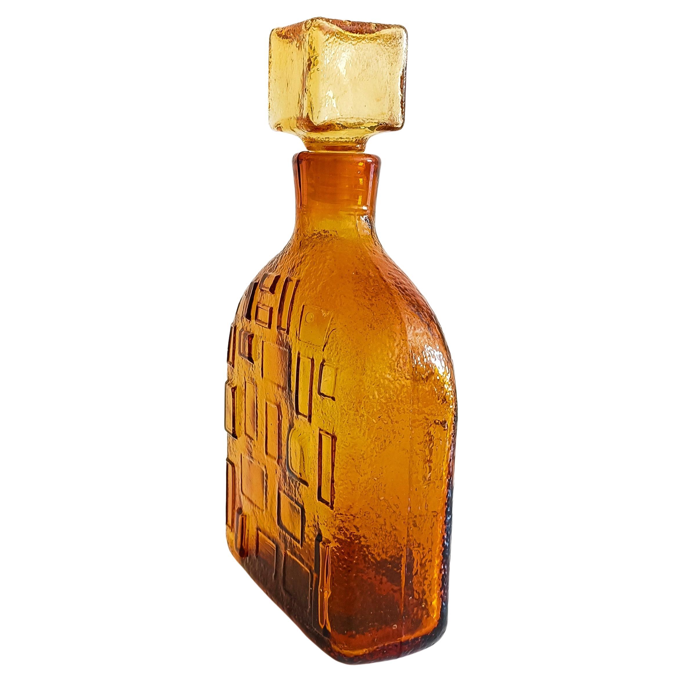 Pressed Brutalist Textured Glass Decanter by Wayne Husted for Stelvia, Italy 1960s