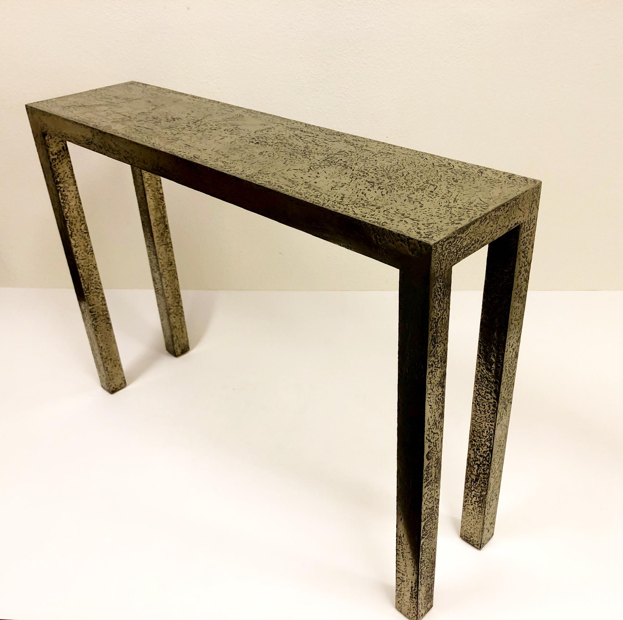 Modern Brutalist Textured Silver Console Table