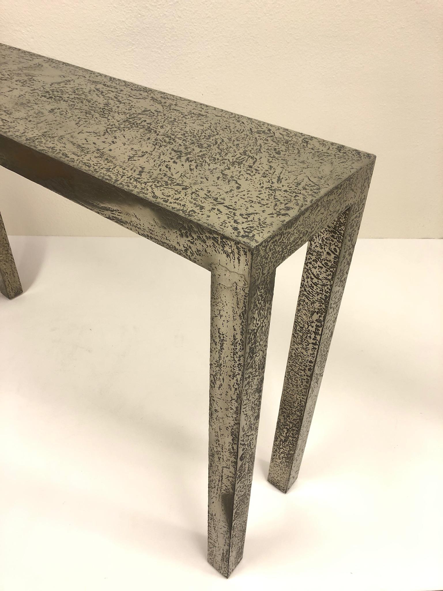 American Brutalist Textured Silver Console Table