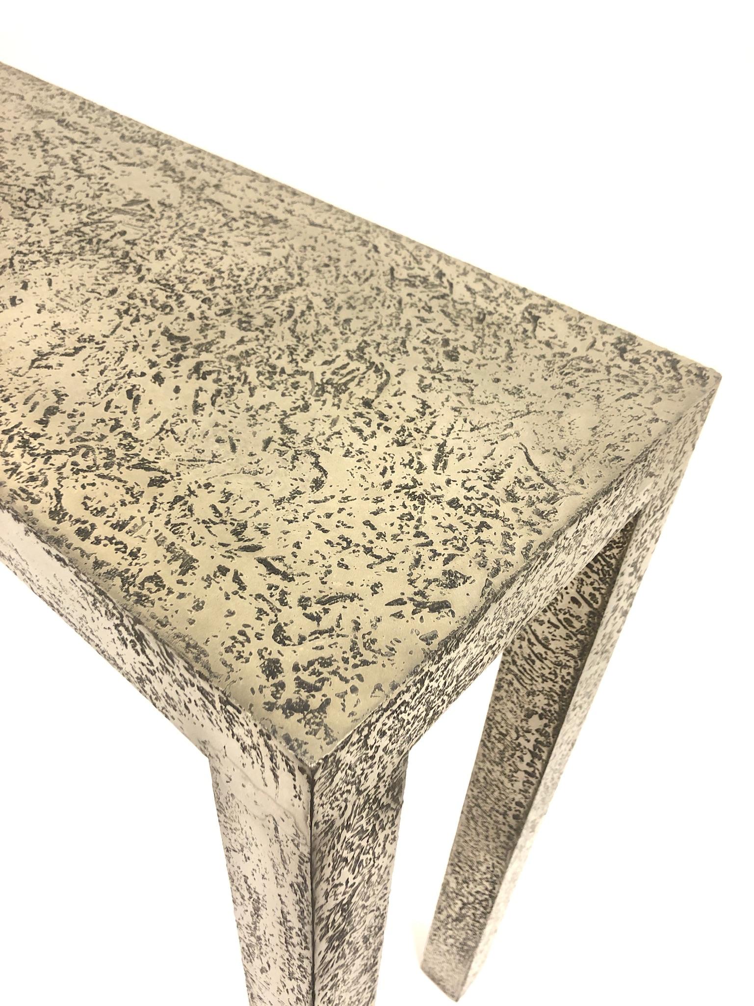 Lacquered Brutalist Textured Silver Console Table